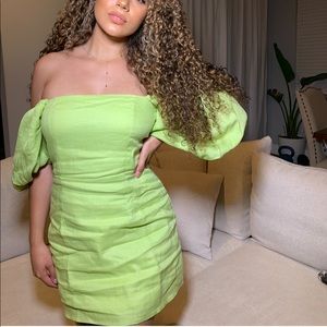 Puff Sleeve Lime Green Mini Dress